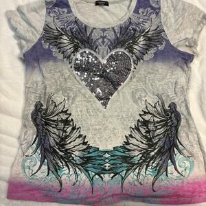 Y2K Sequin Grunge Wings Shirt